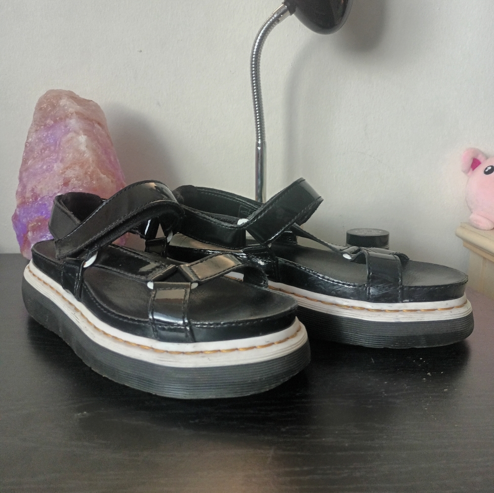 Dr. Martens Black Patent Platform Sandals